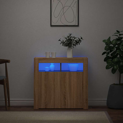 Credenza con Luci LED Rovere Sonoma 80x35x75 cm