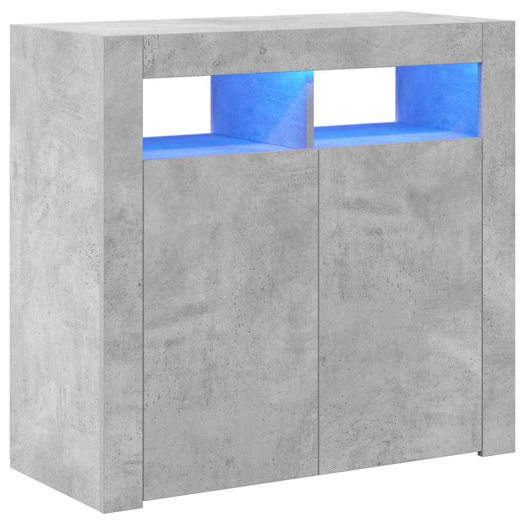 Credenza con Luci LED Grigio Cemento 80x35x75 cm