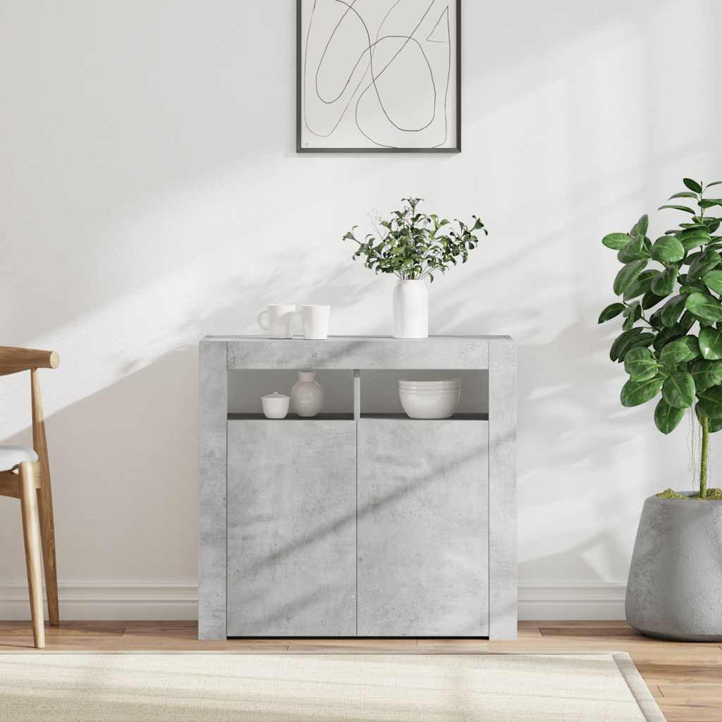 Credenza con Luci LED Grigio Cemento 80x35x75 cm