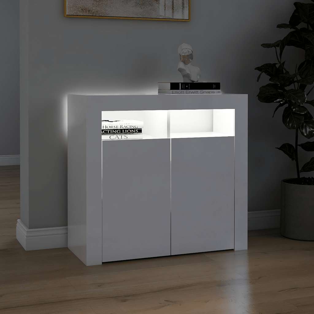 Credenza con Luci a LED Bianco Lucido 80x35x75 cm - homemem39