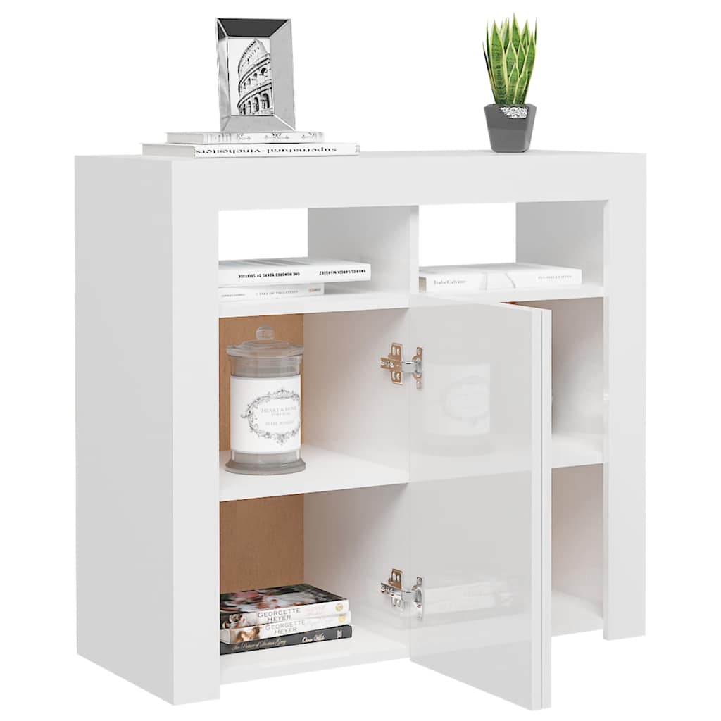Credenza con Luci a LED Bianco Lucido 80x35x75 cm - homemem39