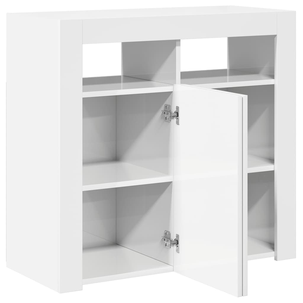 Credenza con Luci a LED Bianco Lucido 80x35x75 cm - homemem39