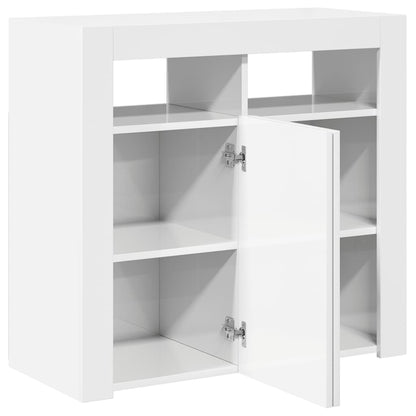 Credenza con Luci a LED Bianco Lucido 80x35x75 cm - homemem39