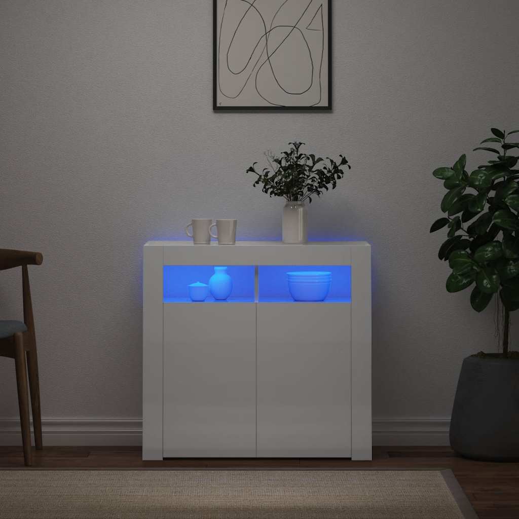 Credenza con Luci a LED Bianco Lucido 80x35x75 cm - homemem39