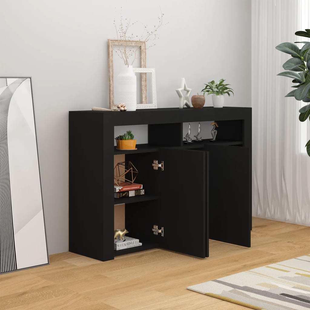 Credenza con Luci LED Nera 115,5x30x75 cm - homemem39