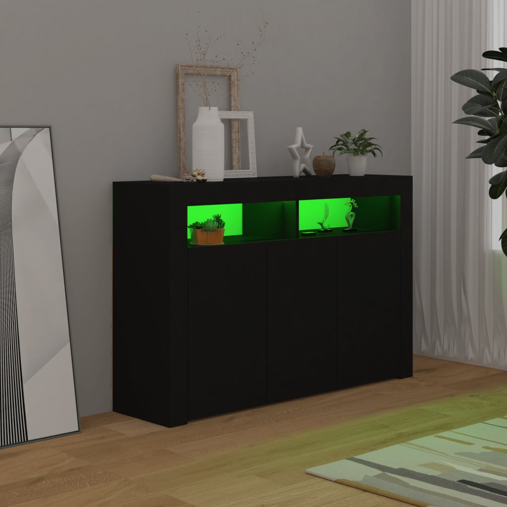 Credenza con Luci LED Nera 115,5x30x75 cm - homemem39