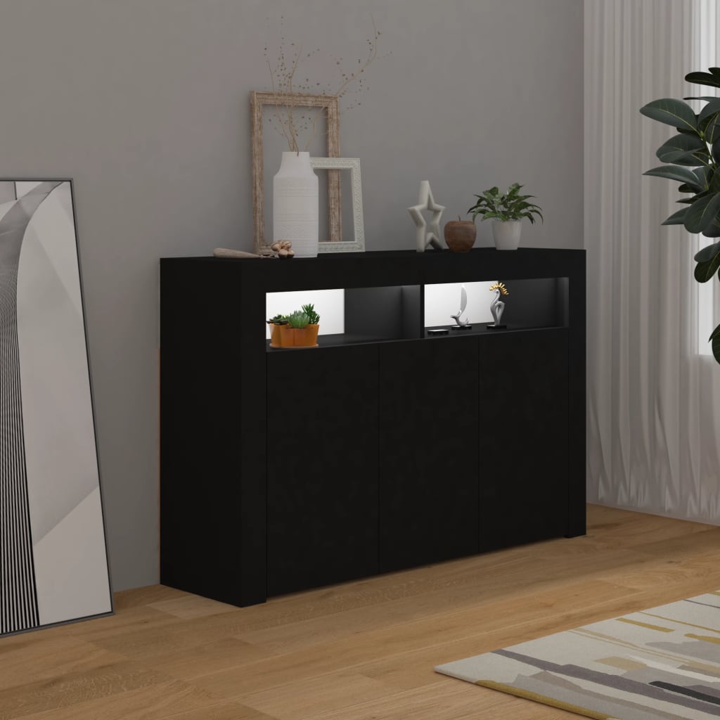 Credenza con Luci LED Nera 115,5x30x75 cm - homemem39