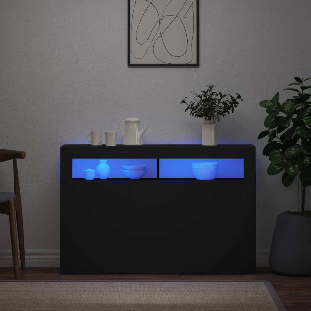 Credenza con Luci LED Nera 115,5x30x75 cm