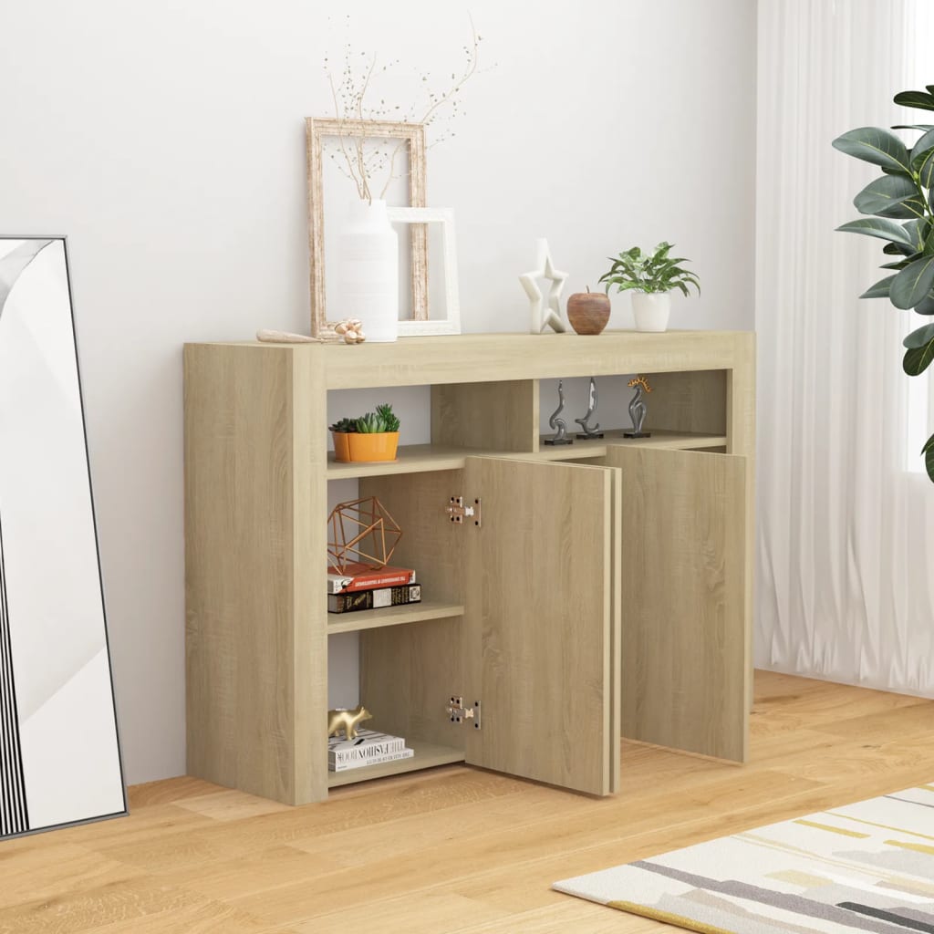 Credenza con Luci LED Rovere Sonoma 115,5x30x75 cm - homemem39