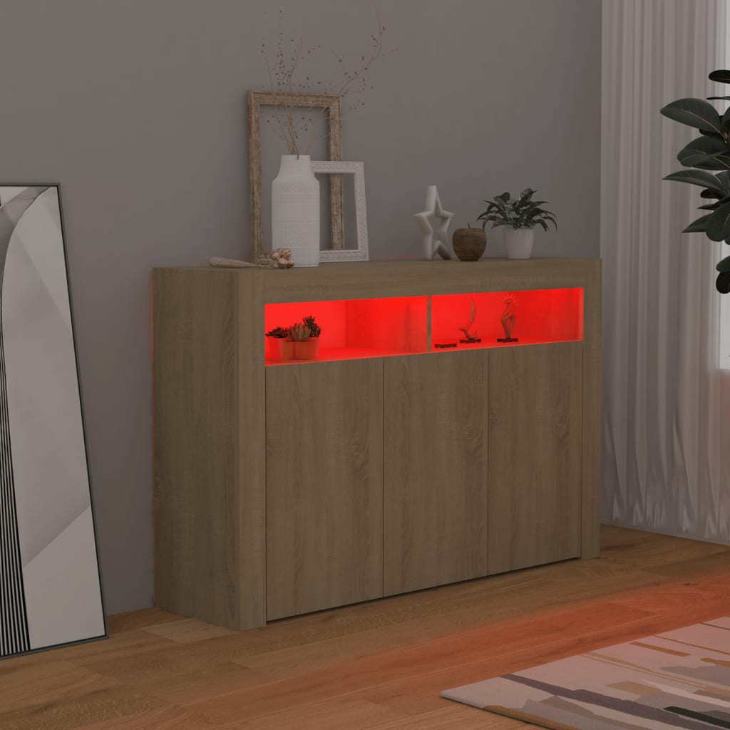 Credenza con Luci LED Rovere Sonoma 115,5x30x75 cm - homemem39