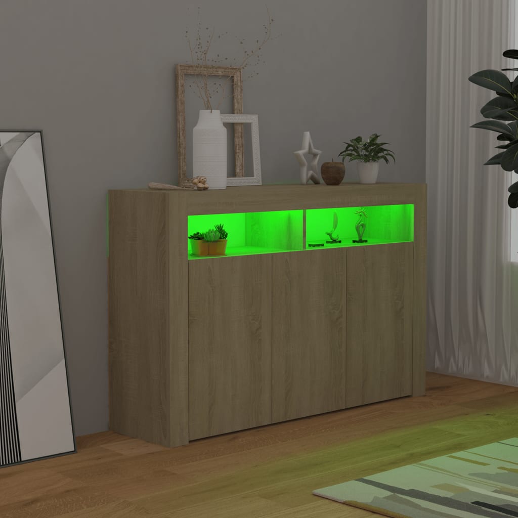 Credenza con Luci LED Rovere Sonoma 115,5x30x75 cm - homemem39