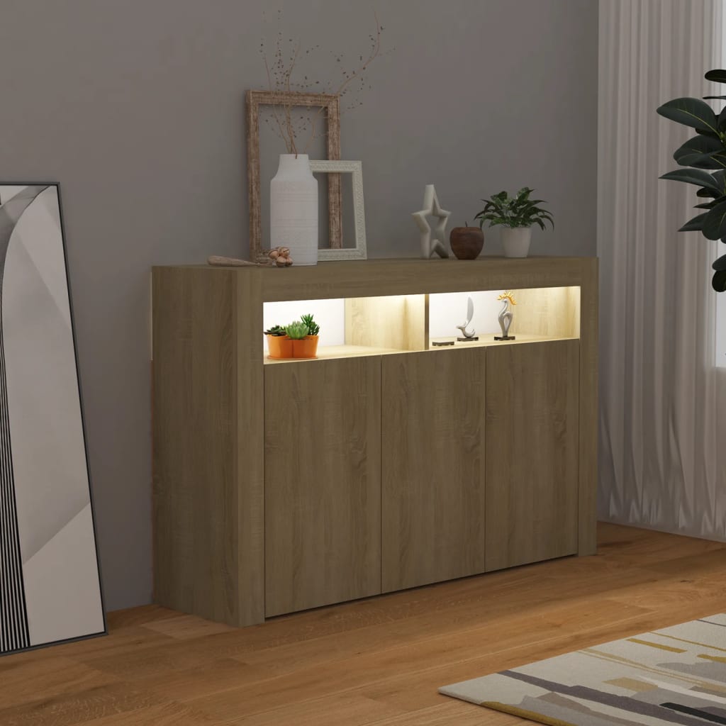 Credenza con Luci LED Rovere Sonoma 115,5x30x75 cm - homemem39