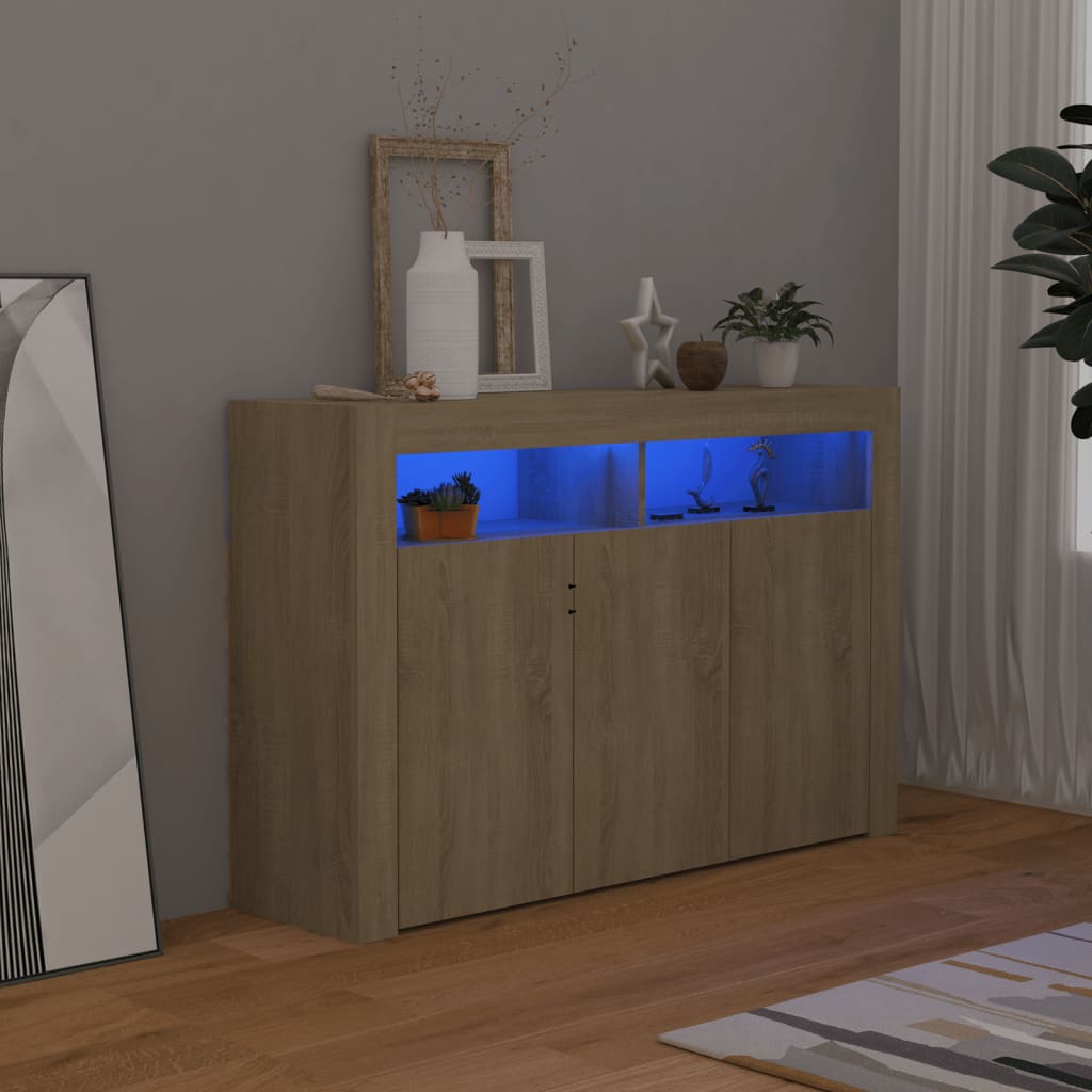 Credenza con Luci LED Rovere Sonoma 115,5x30x75 cm - homemem39