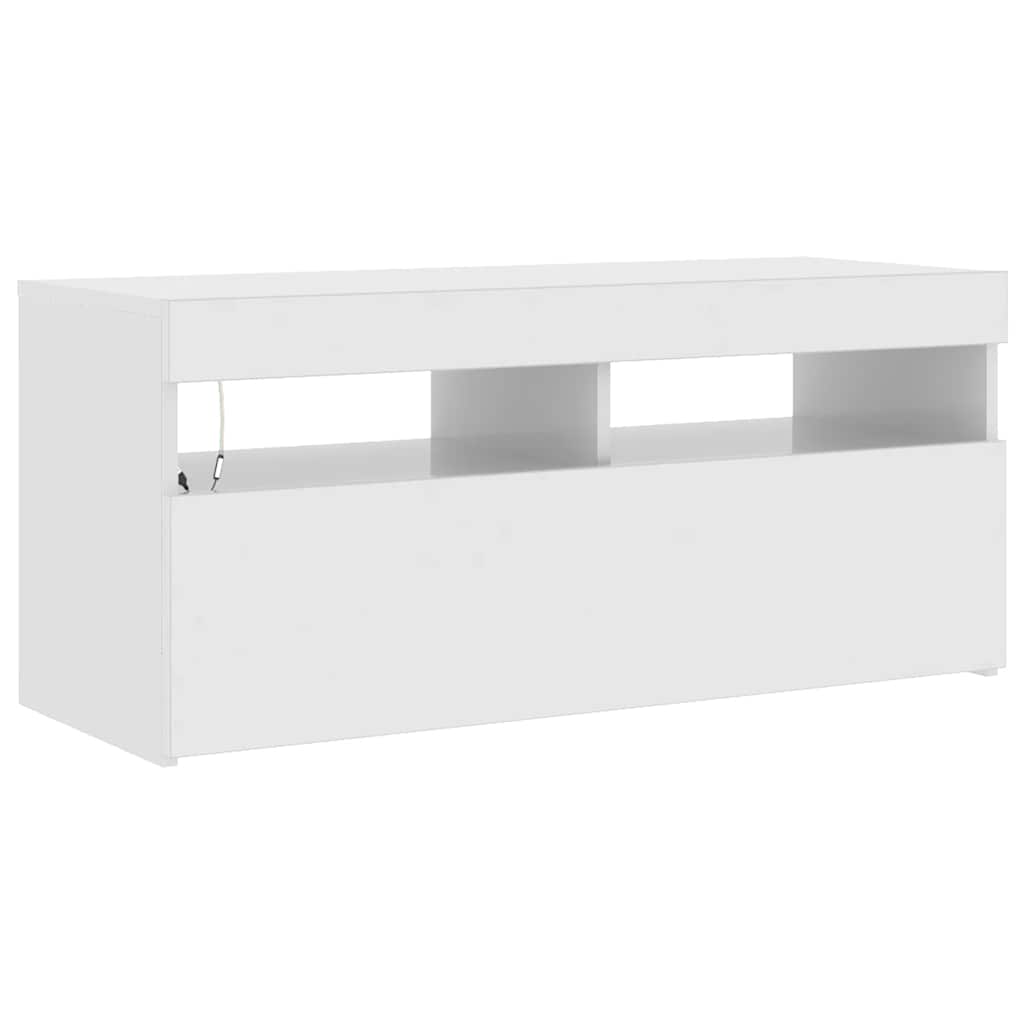 Mobile Porta TV con Luci LED Bianco Lucido 90x35x40 cm - homemem39
