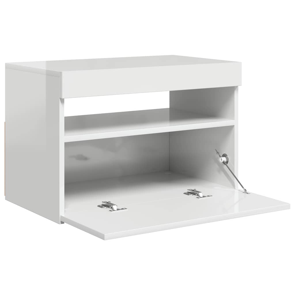 Mobile Porta TV con Luci LED Bianco Lucido 60x35x40 cm