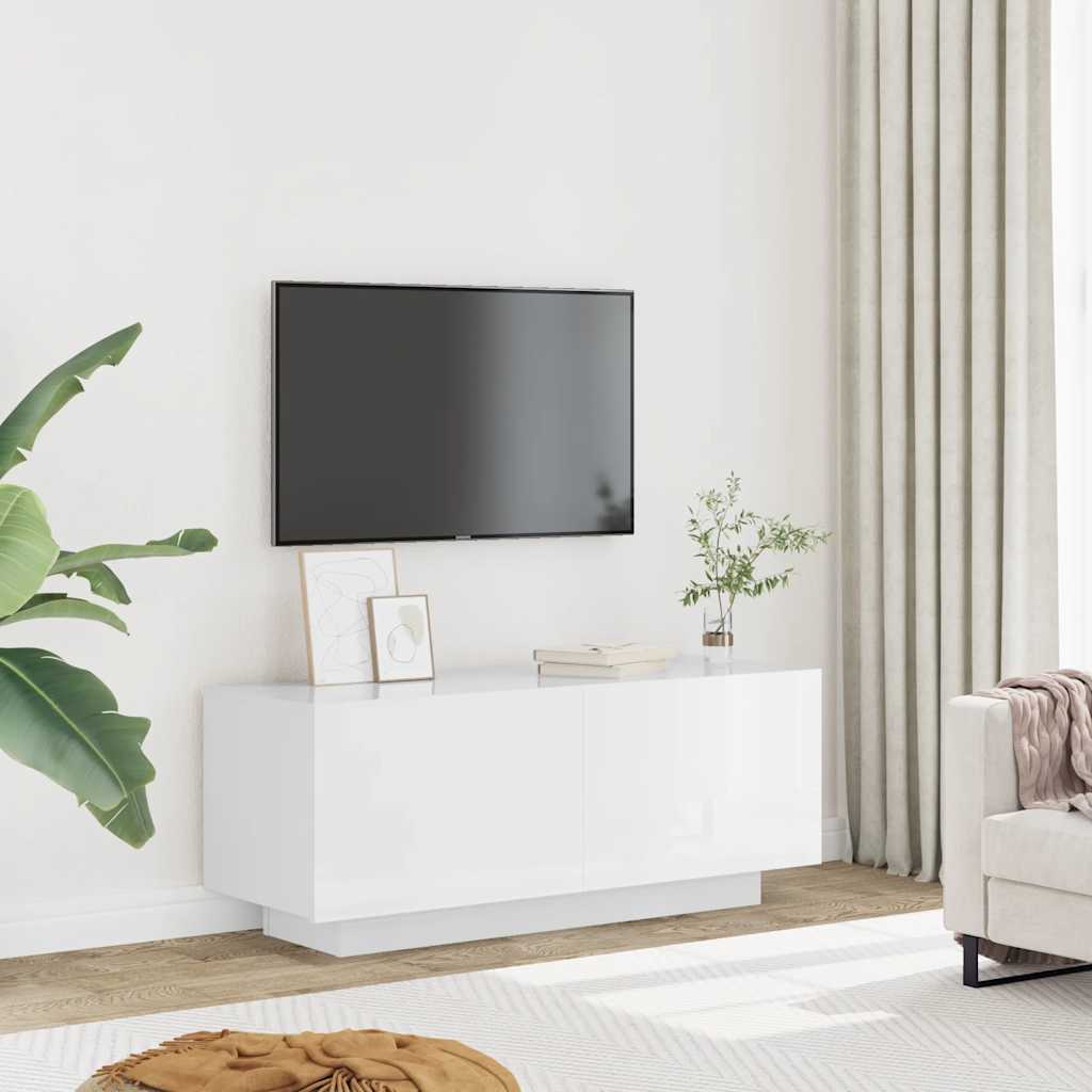 Glossy White TV Cabinet 100x35x40 cm in Chipboard