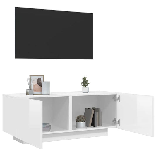 Hochglanzweißer TV-Schrank 100 x 35 x 40 cm aus Spanplatte