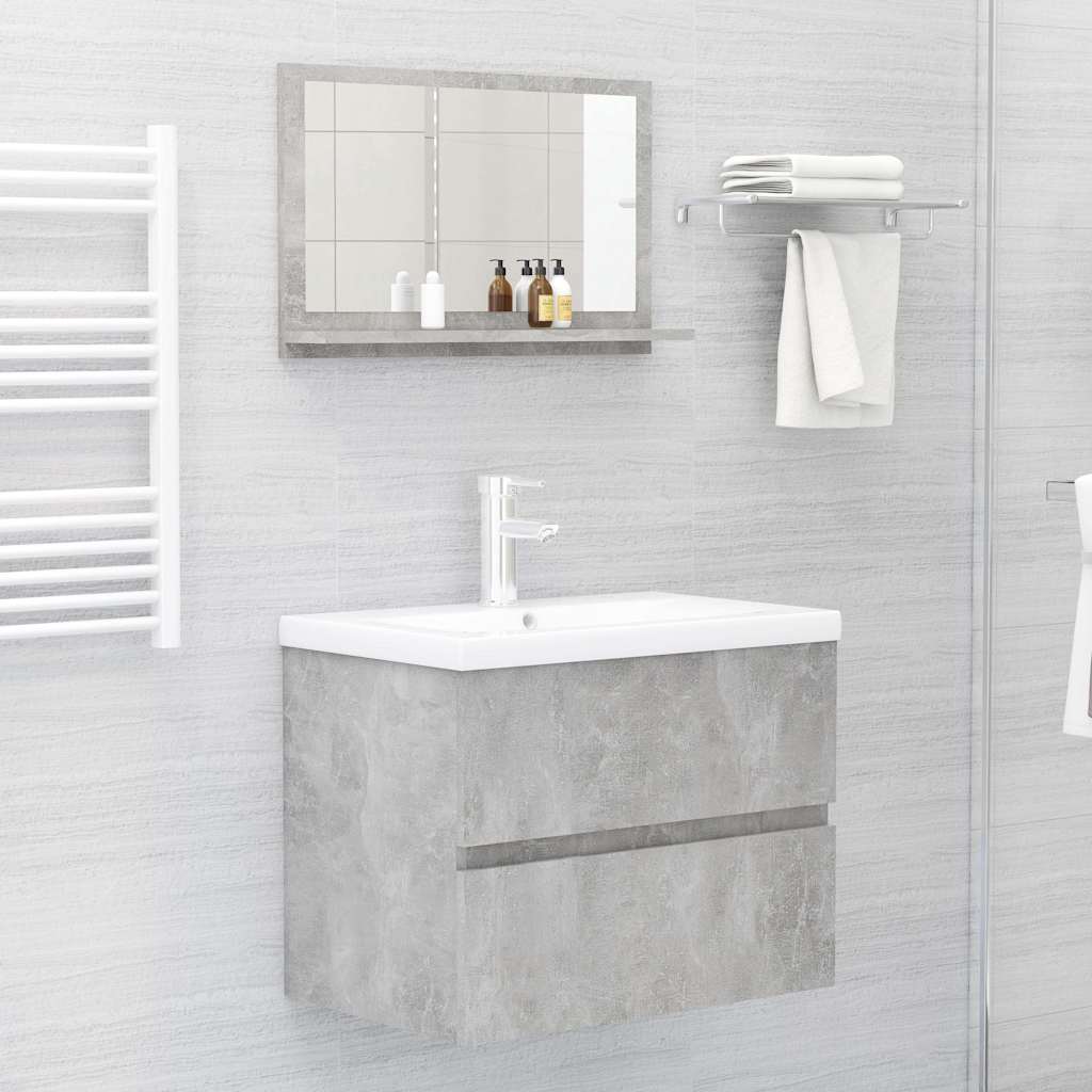 Specchio da Bagno Grigio Cemento 60x10,5x37cm Legno Multistrato