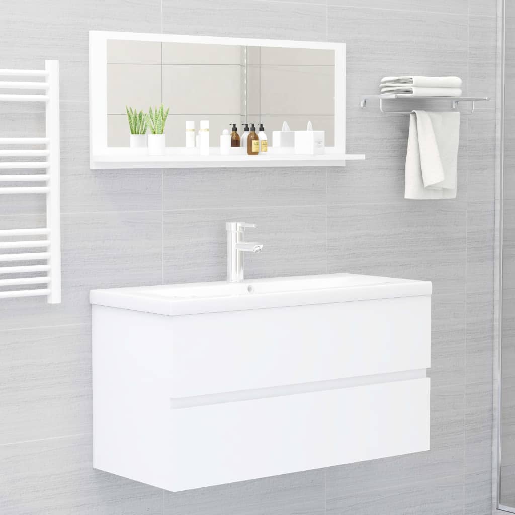 Specchio da Bagno Bianco 90x10,5x37 cm in Legno Multistrato | homemem39