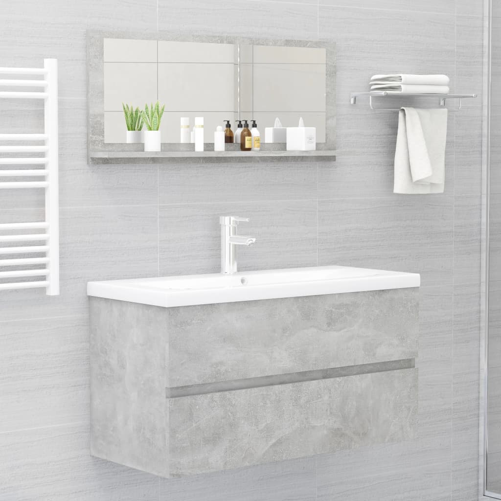 Specchio da Bagno Grigio Cemento 90x10,5x37cm Legno Multistrato