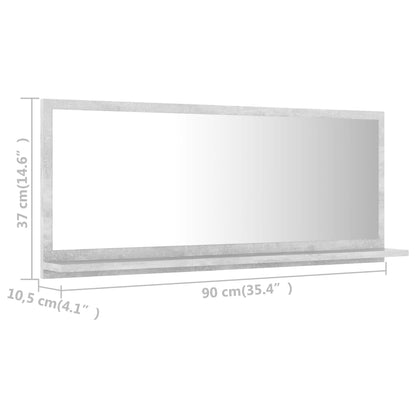 Specchio da Bagno Grigio Cemento 90x10,5x37cm Legno Multistrato | homemem39