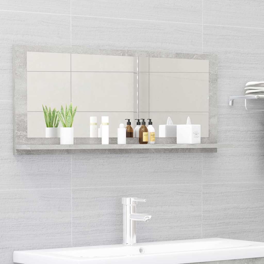 Specchio da Bagno Grigio Cemento 90x10,5x37cm Legno Multistrato