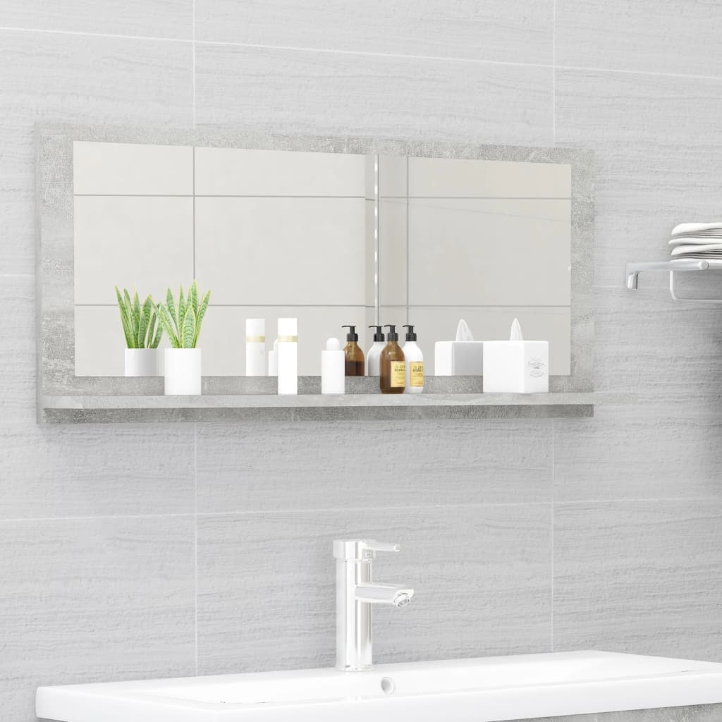 Specchio da Bagno Grigio Cemento 90x10,5x37cm Legno Multistrato