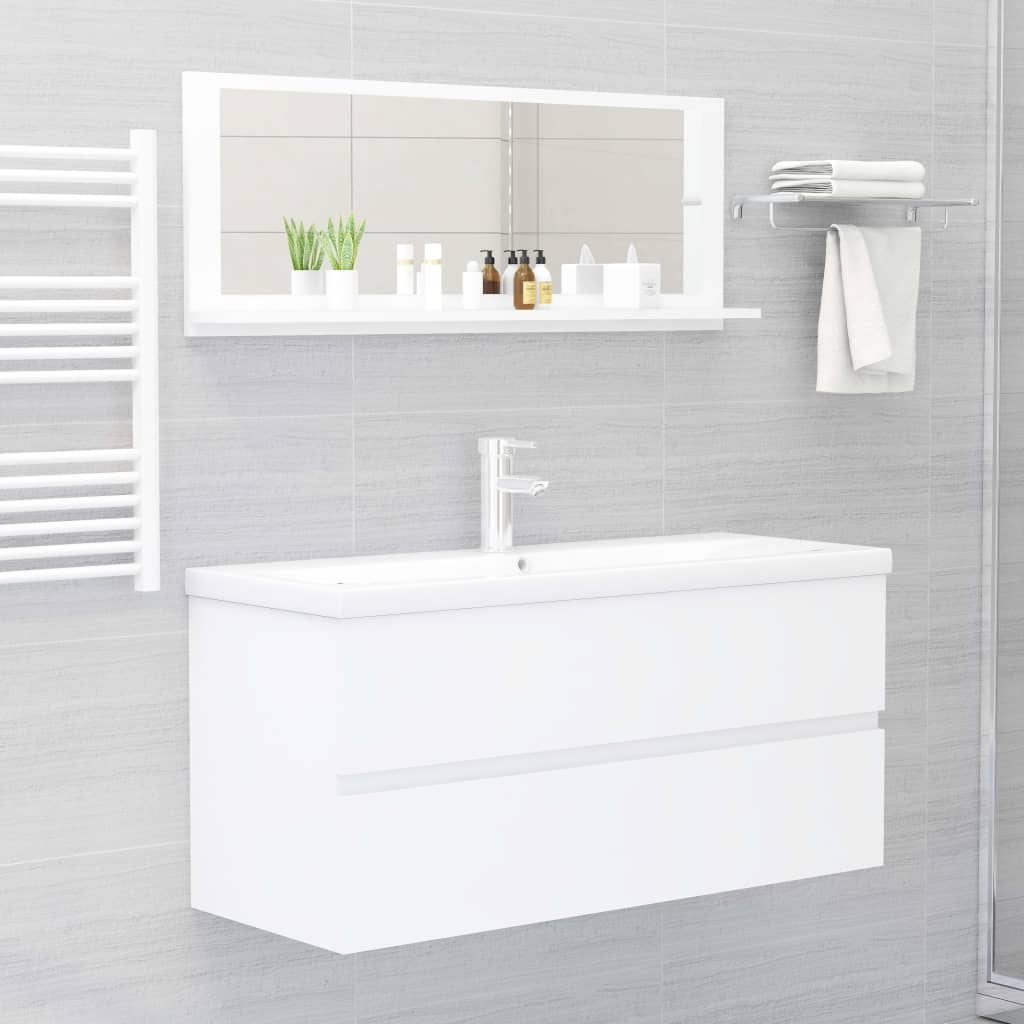 Specchio da Bagno Bianco 100x10,5x37 cm in Legno Multistrato | homemem39