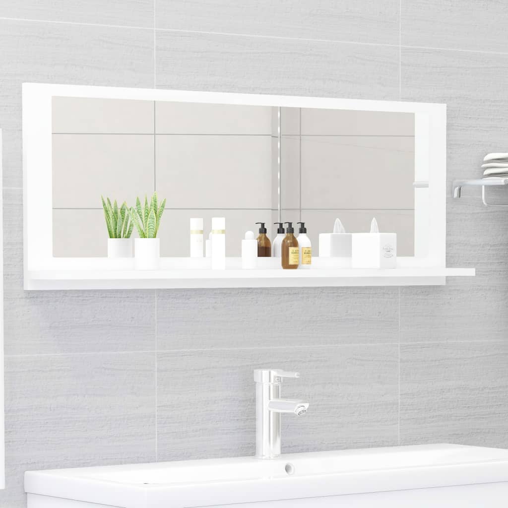 Specchio da Bagno Bianco 100x10,5x37 cm in Legno Multistrato | homemem39