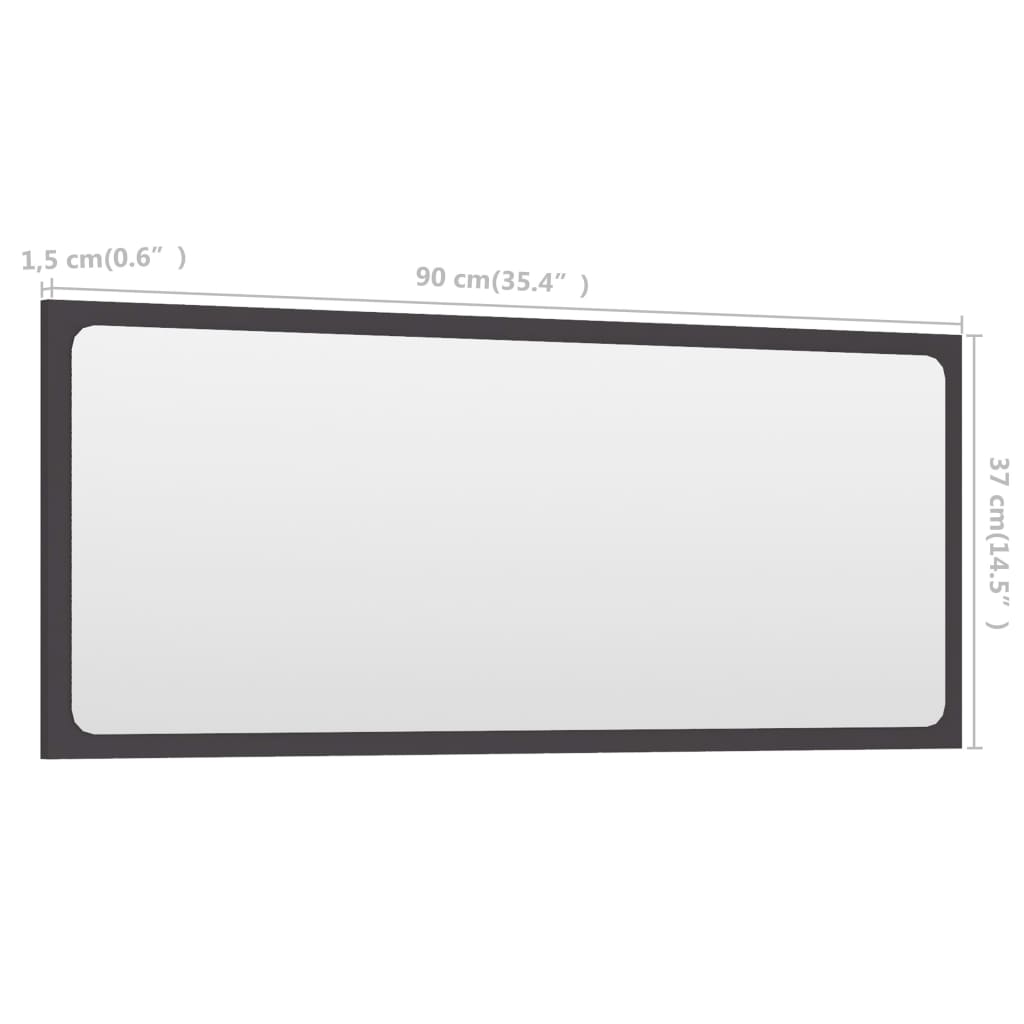 Specchio da Bagno Grigio 90x1,5x37 cm in Legno Multistrato | homemem39