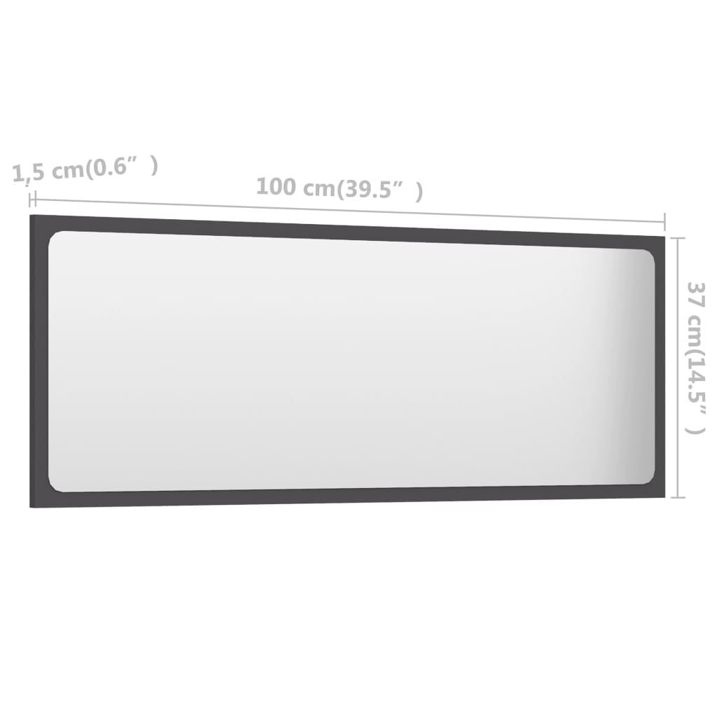 Specchio da Bagno Grigio 100x1,5x37 cm in Legno Multistrato | homemem39