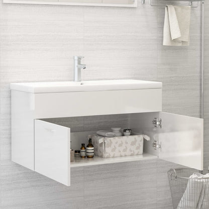 Mobile Lavabo Bianco Lucido 90x38,5x46 cm in Legno Multistrato | homemem39