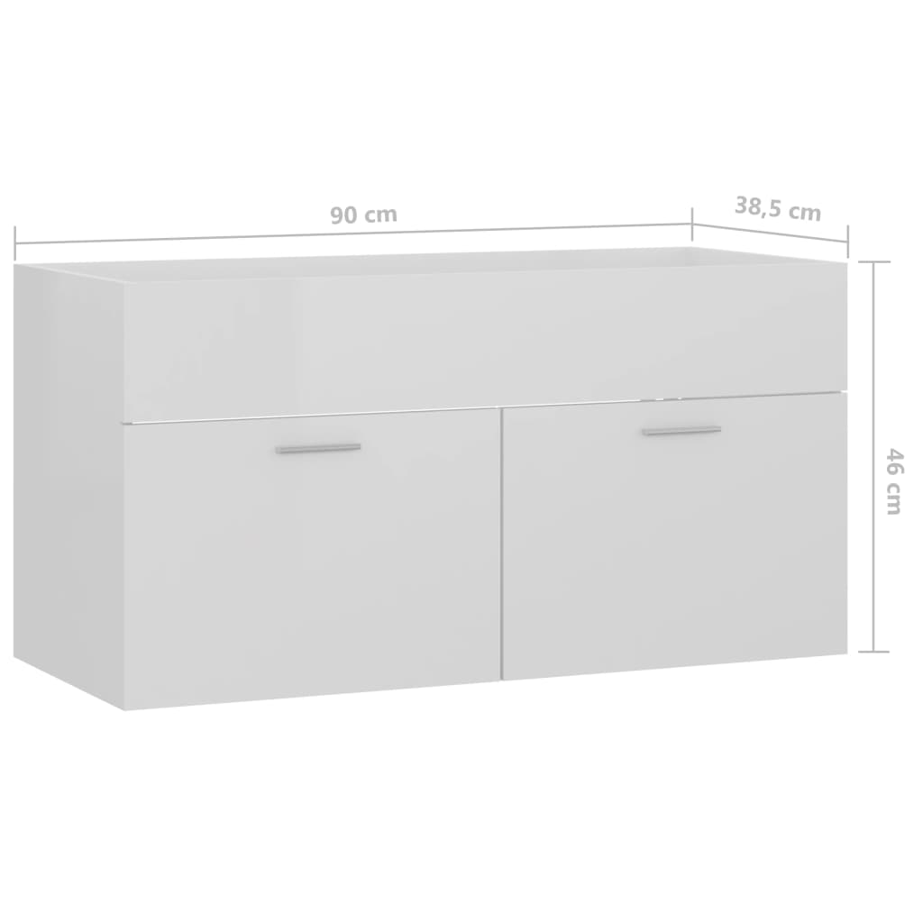 Mobile Lavabo Bianco Lucido 90x38,5x46 cm in Legno Multistrato | homemem39