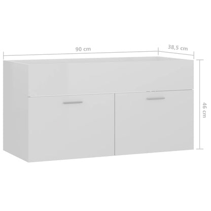 Mobile Lavabo Bianco Lucido 90x38,5x46 cm in Legno Multistrato | homemem39