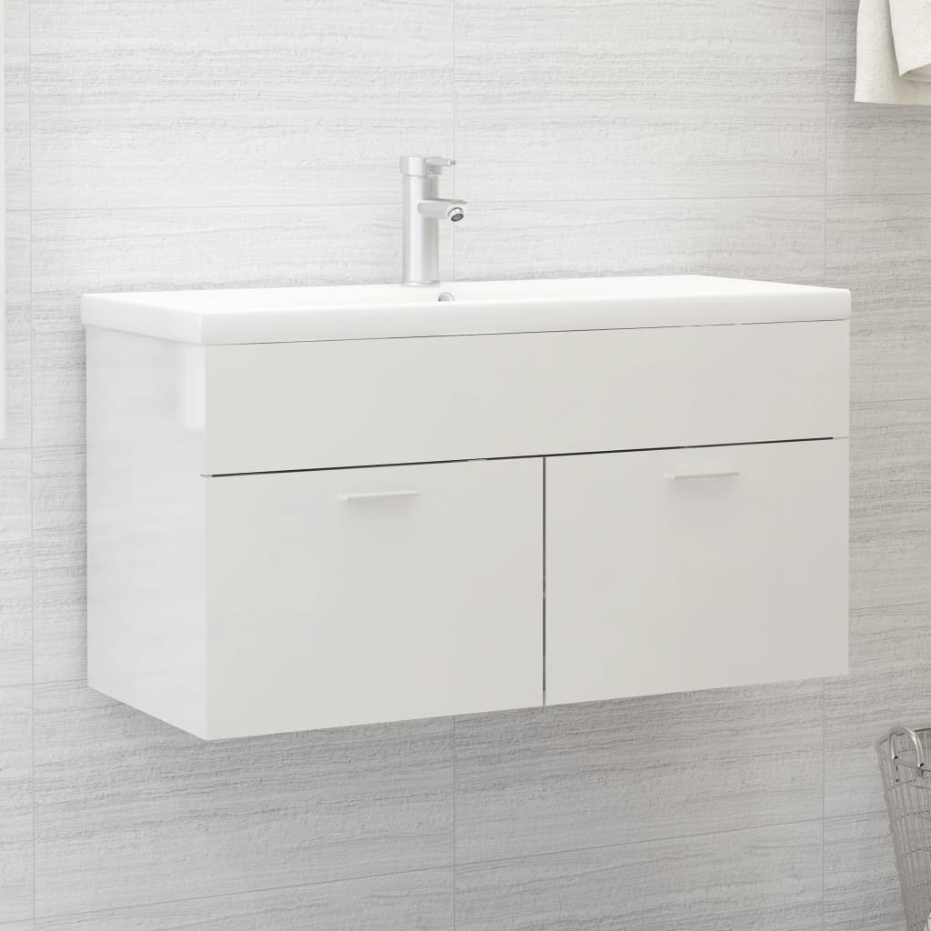Mobile Lavabo Bianco Lucido 90x38,5x46 cm in Legno Multistrato | homemem39