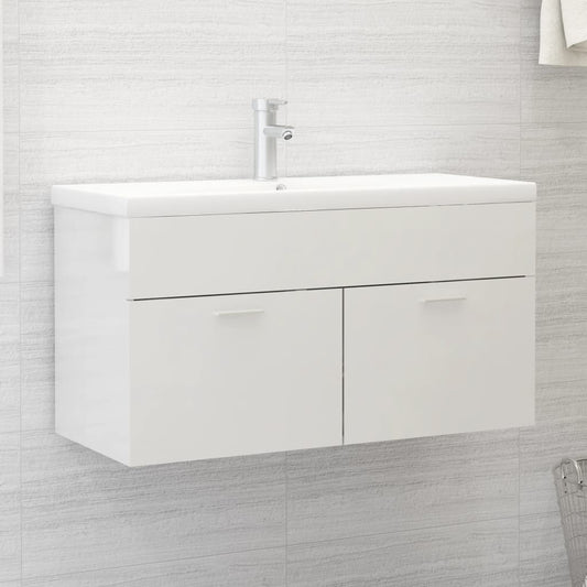 Mobile Lavabo Bianco Lucido 90x38,5x46 cm in Legno Multistrato | homemem39