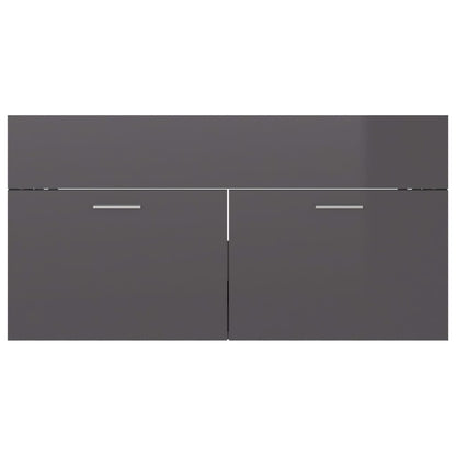 Mobile Lavabo Grigio Lucido 90x38,5x46 cm in Legno Multistrato