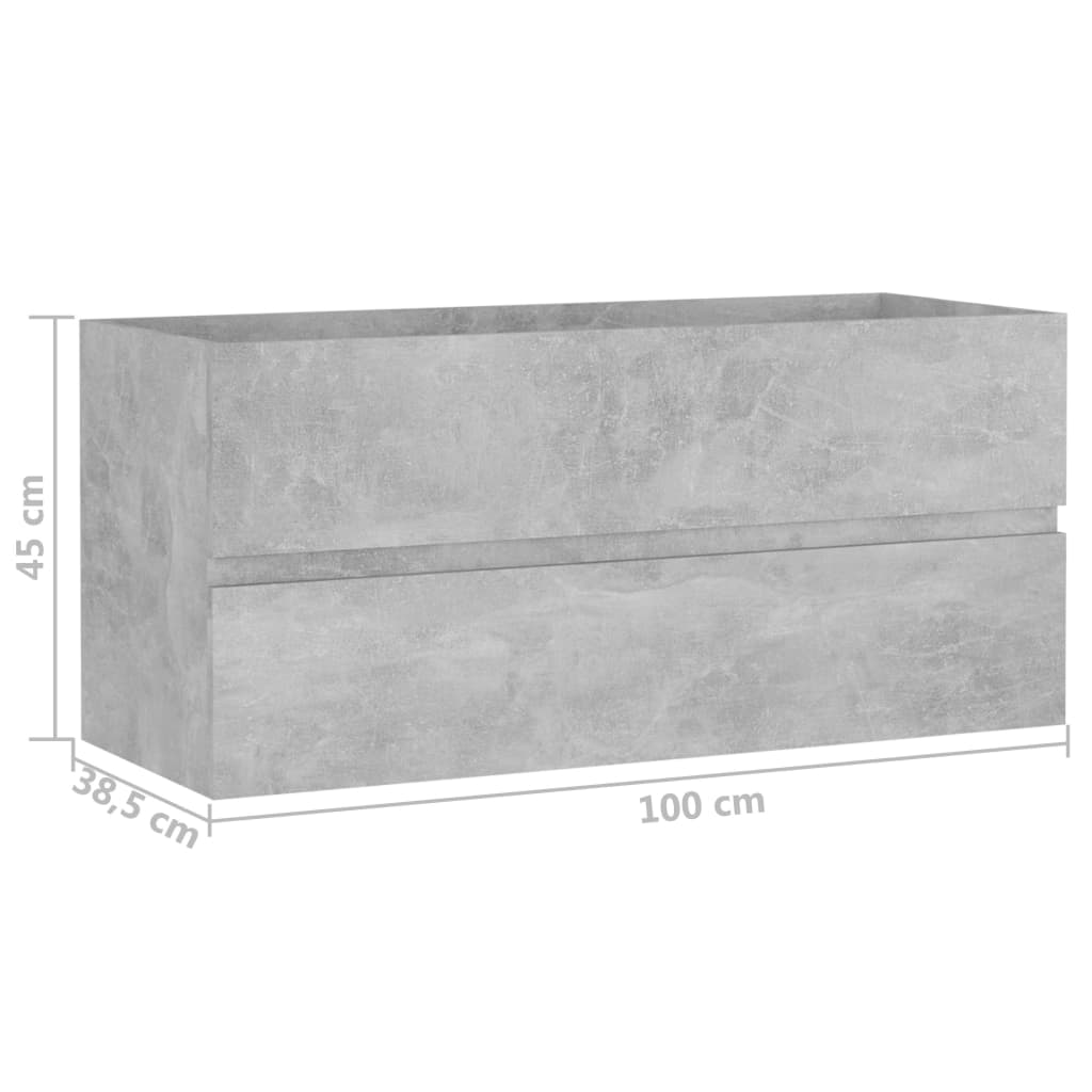 Mobile Lavabo Grigio Cemento 100x38,5x45cm in Legno Multistrato | homemem39