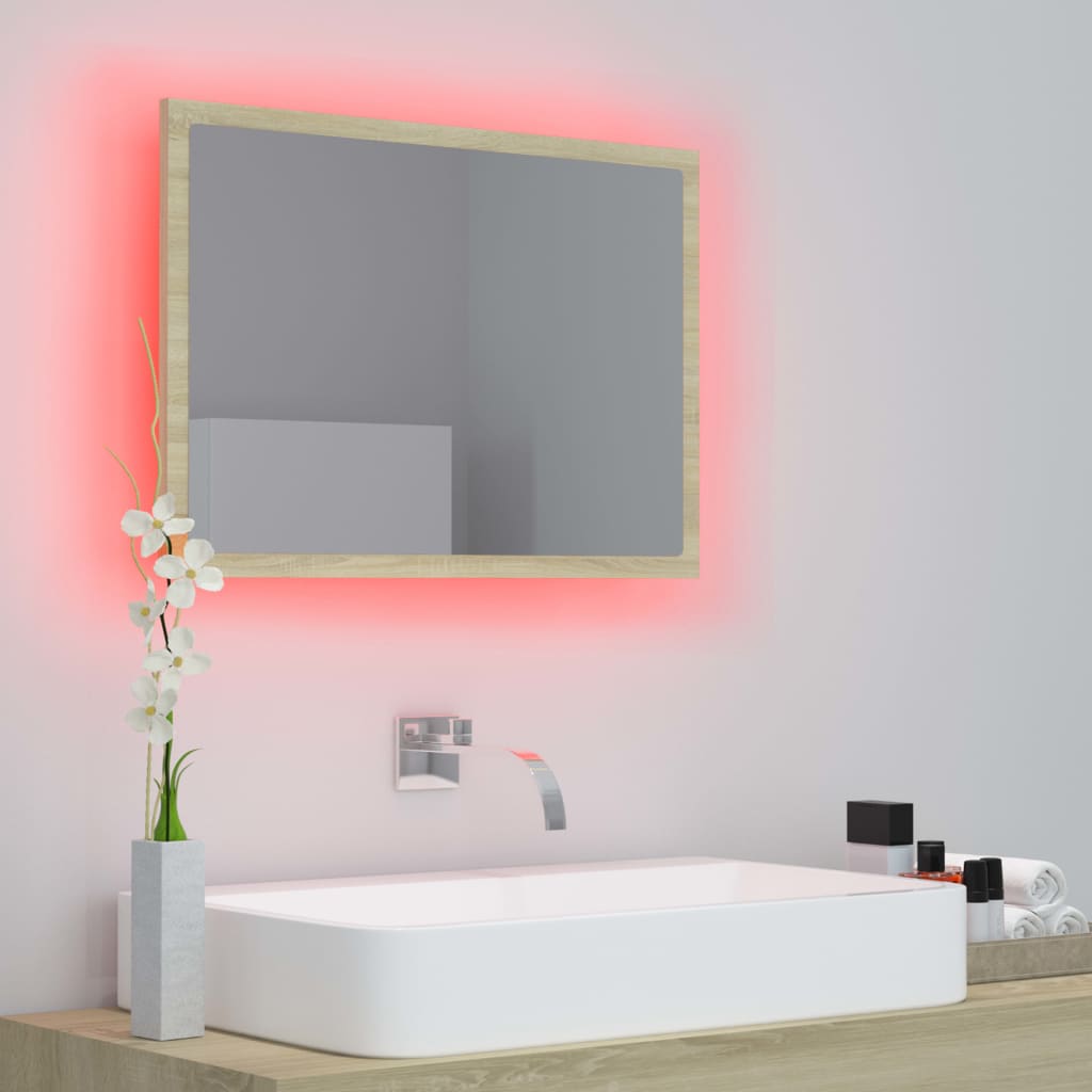 Specchio da Bagno LED Rovere Sonoma 60x8,5x37 cm in Acrilico