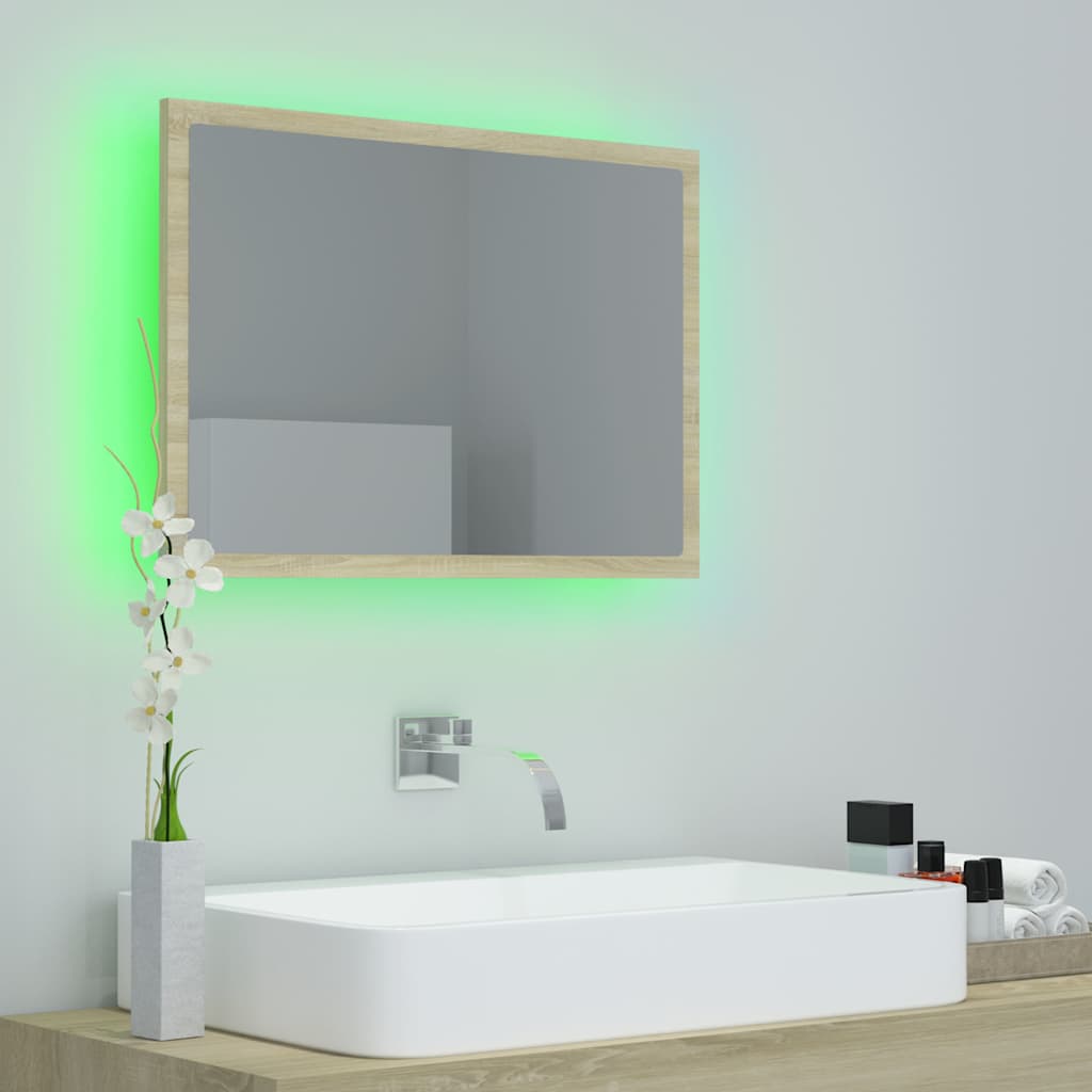 Specchio da Bagno LED Rovere Sonoma 60x8,5x37 cm in Acrilico