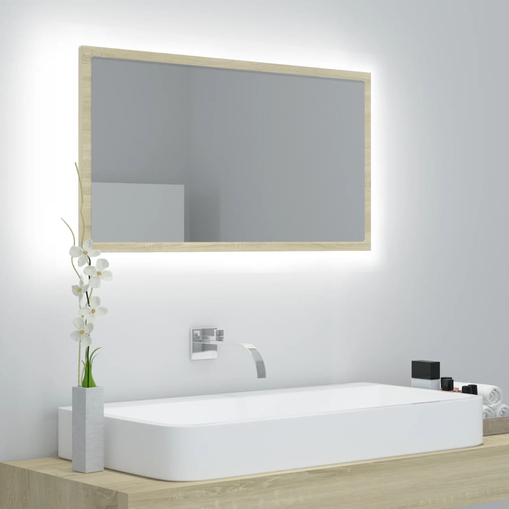 Specchio da Bagno LED Rovere Sonoma 80x8,5x37 cm in Acrilico - homemem39