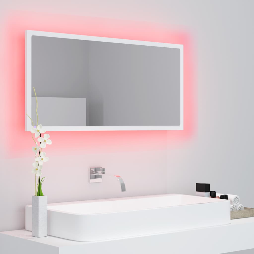Specchio da Bagno con LED Bianco 90x8,5x37 cm in Acrilico