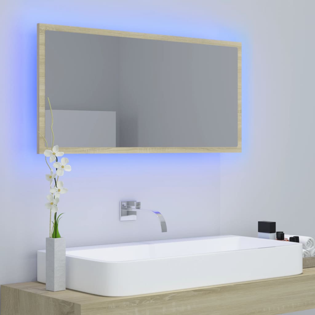 Specchio da Bagno LED Rovere Sonoma 90x8,5x37 cm in Acrilico - homemem39
