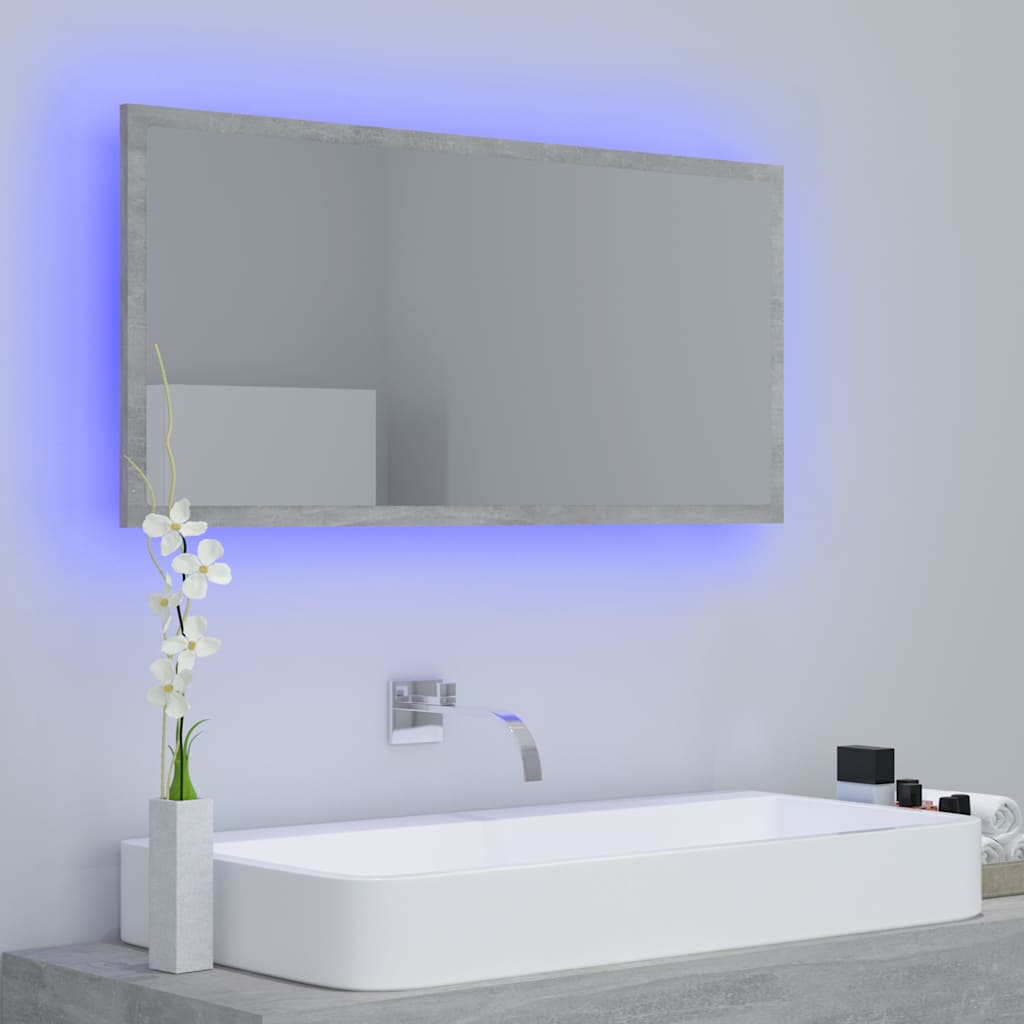 Specchio da Bagno a LED Grigio 90x8,5x37 cm in Acrilico