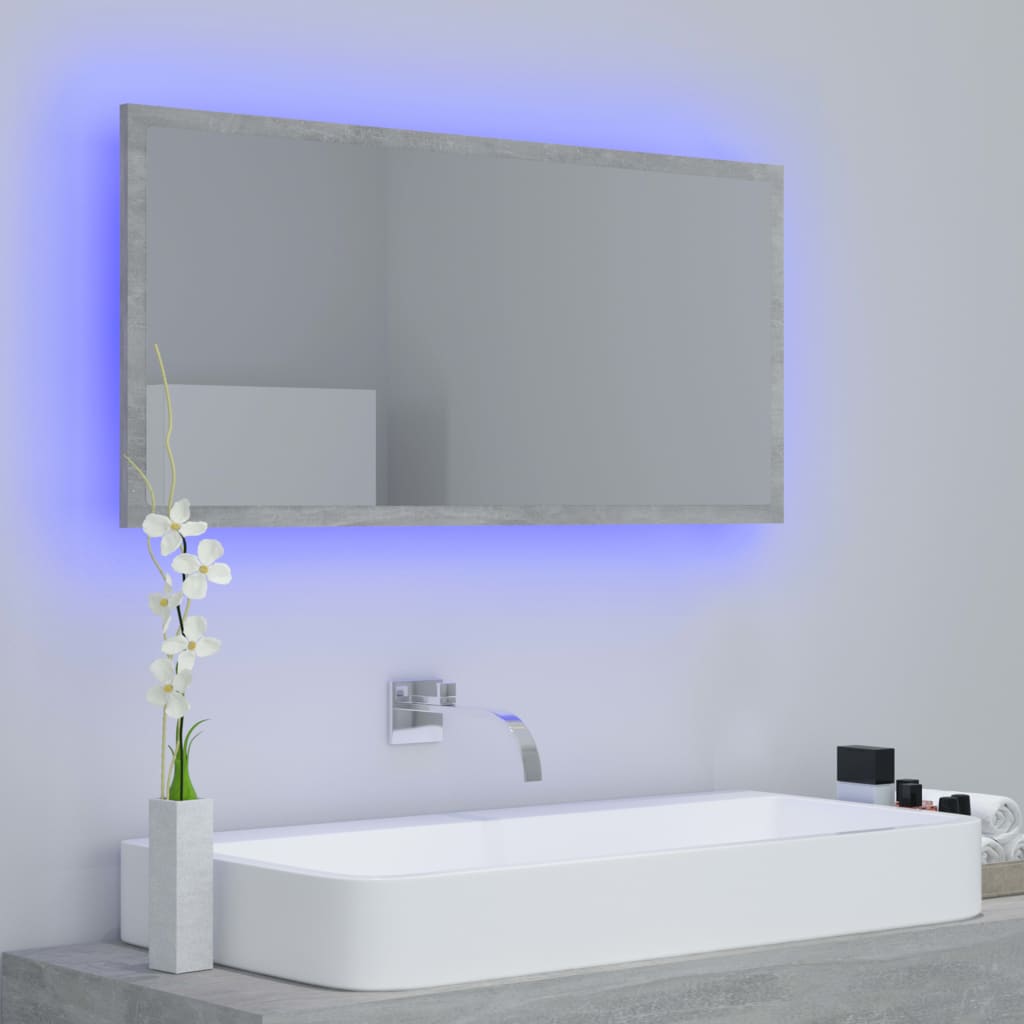 Specchio da Bagno a LED Grigio 90x8,5x37 cm in Acrilico