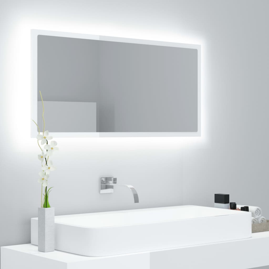 Specchio da Bagno LED Bianco Lucido 90x8,5x37 cm in Acrilico - homemem39