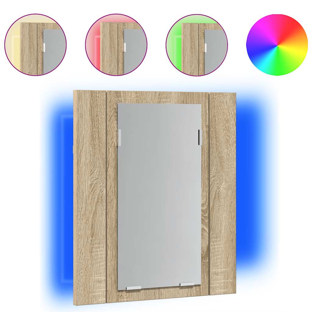 Armadietto a Specchio con Luci LED Rovere Sonoma in Acrilico