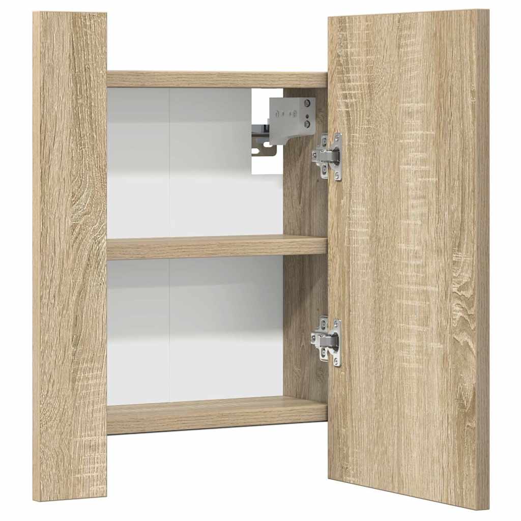 Armadietto a Specchio con Luci LED Rovere Sonoma in Acrilico