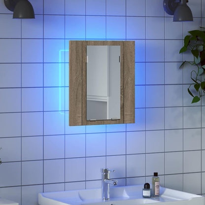 Armadietto a Specchio con Luci LED Rovere Sonoma in Acrilico