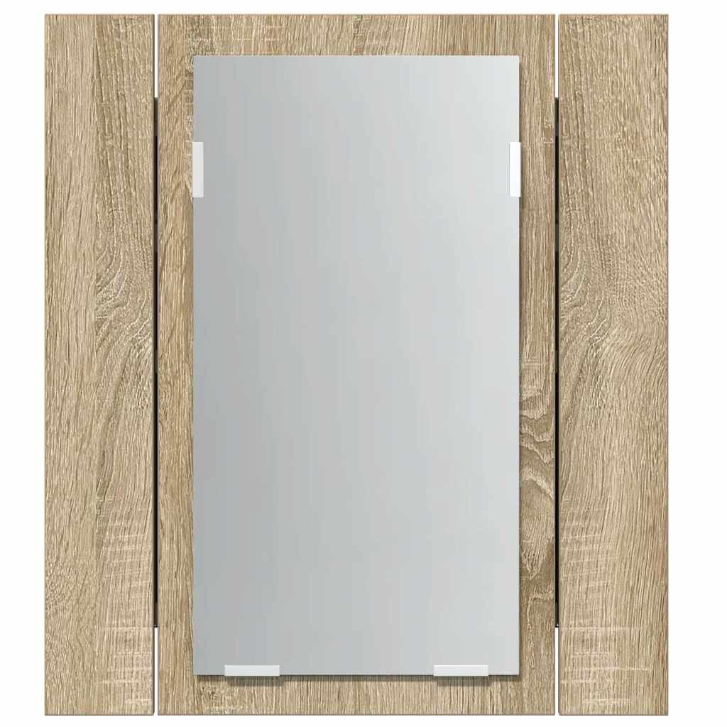 Armadietto a Specchio con Luci LED Rovere Sonoma in Acrilico